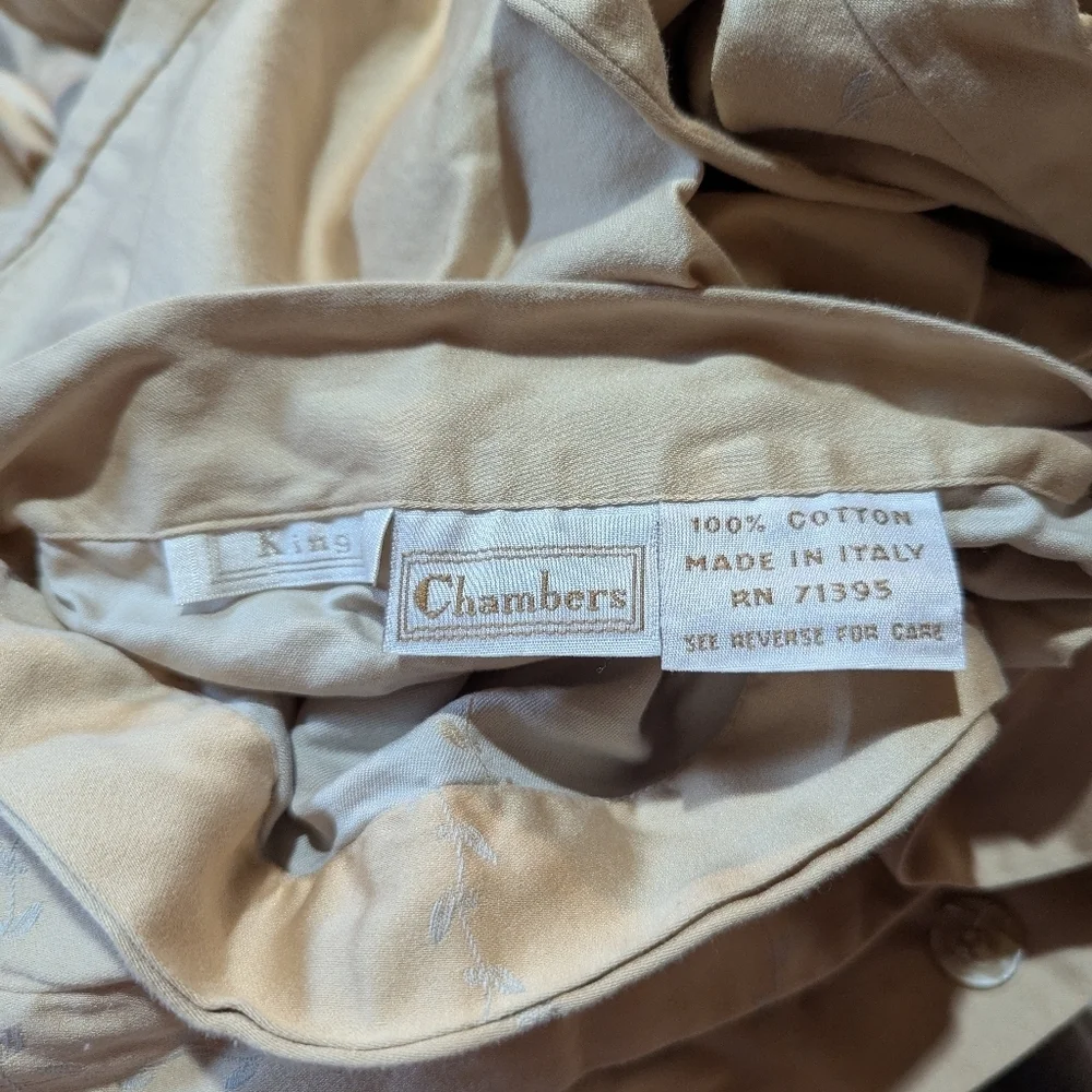 Chambers Luxury Italian Linens Embroidered King Duvet Gold Tan 100% Cotton Vines - Picture 8 of 8